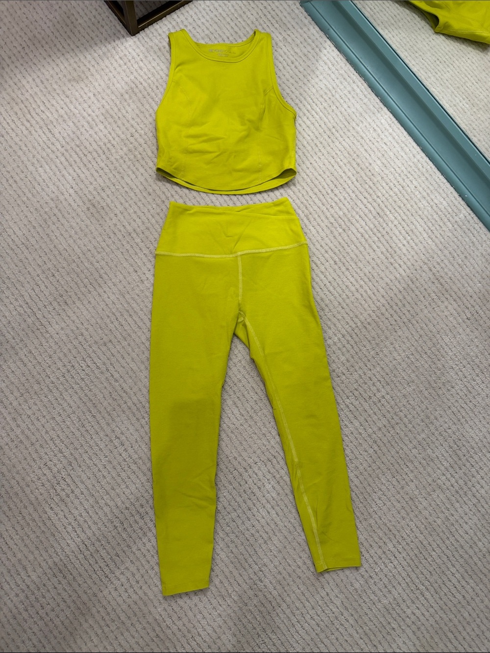 Beyond Yoga Neon Lime High-Rise Leggings & Crop Tank Set